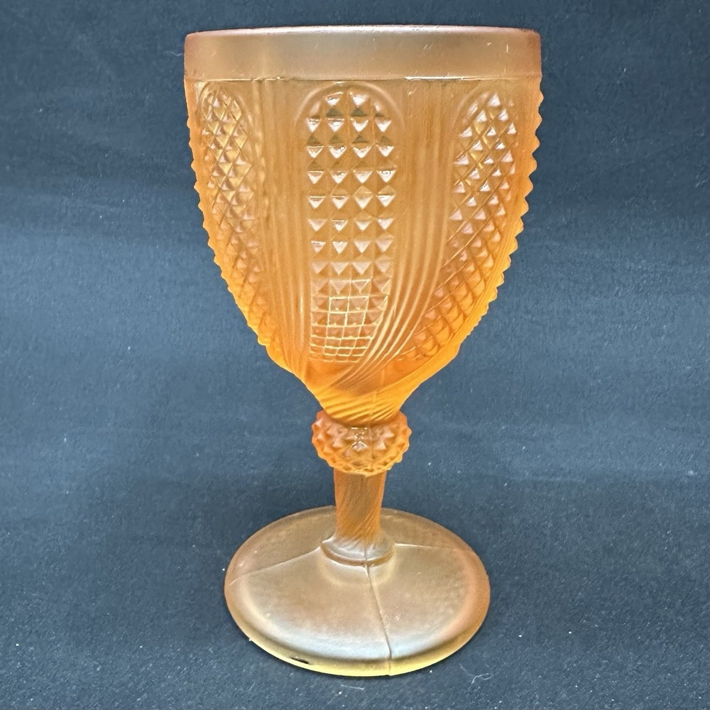U.S. Glass Company 6 1/2" Satin Orange (Marigold) 'Prism and Panel' Goblet